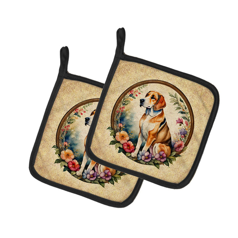 American Foxhound and Flowers Pot Holders - Set of 2 Decorative Kitchen Helpers | Made in the USA