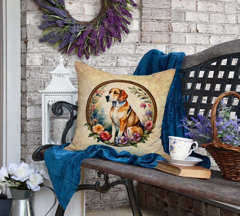 American Foxhound and Flowers Fabric Decorative Pillow