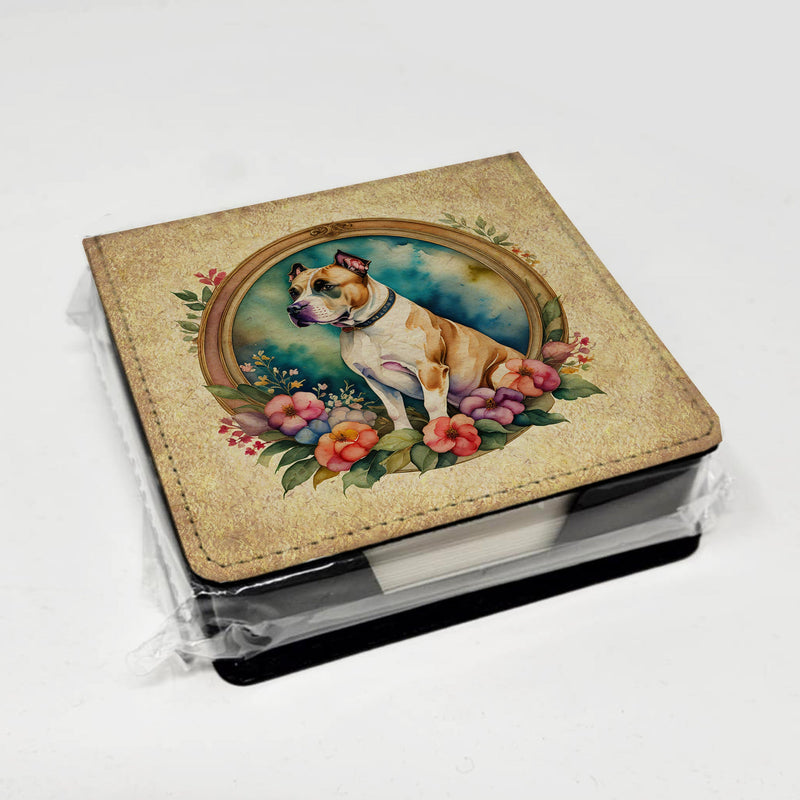 American Staffordshire Terrier and Flowers PU Leather Note Paper Holder