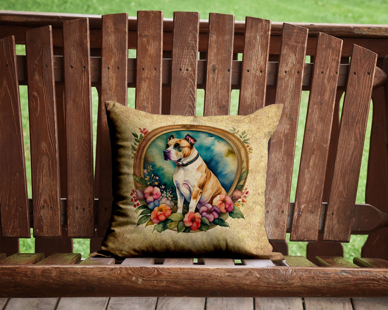 American Staffordshire Terrier and Flowers Throw Pillow - 14x14 Decorative Pillow – Art for Your Home & Patio