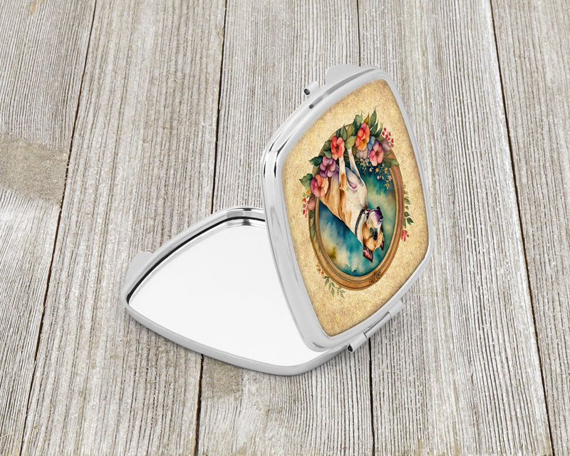 American Staffordshire Terrier and Flowers Compact Mirror – Stylish Purse Mirror with Artistic Covers