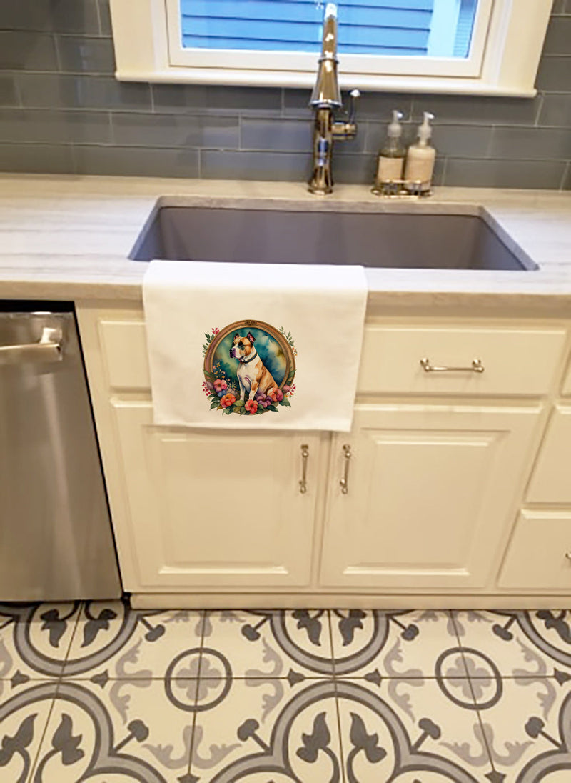 American Staffordshire Terrier and Flowers Kitchen Towel Set of 2