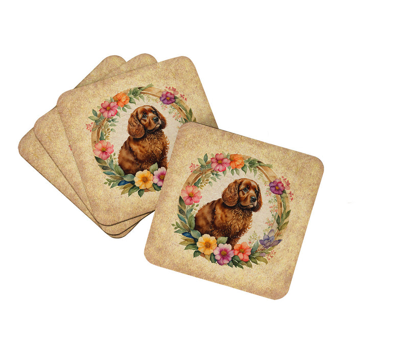 American Water Spaniel and Flowers Coasters - Set of 4 Lightweight Foam, Absorbent Drink Coasters