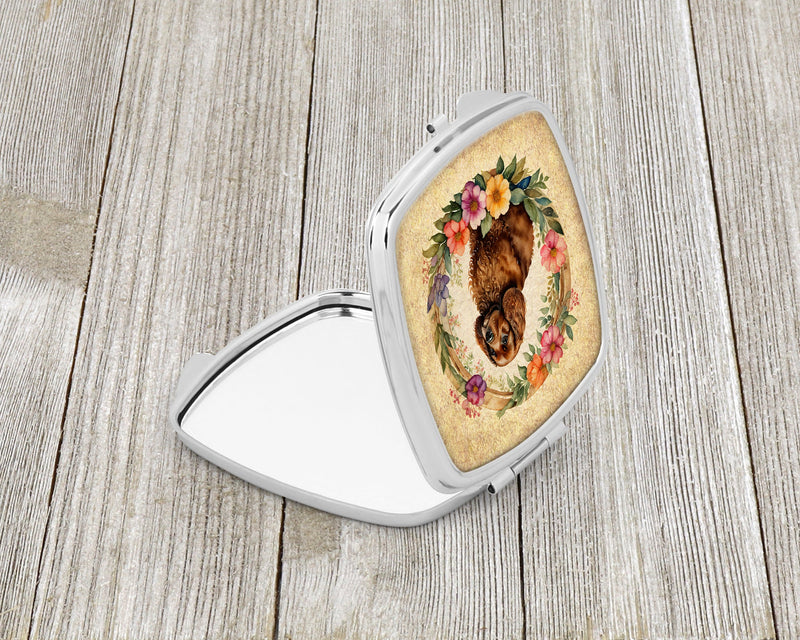 American Water Spaniel and Flowers Compact Mirror – Stylish Purse Mirror with Artistic Covers