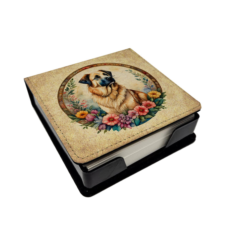 Anatolian Shepherd Dog and Flowers PU Leather Note Paper Holder