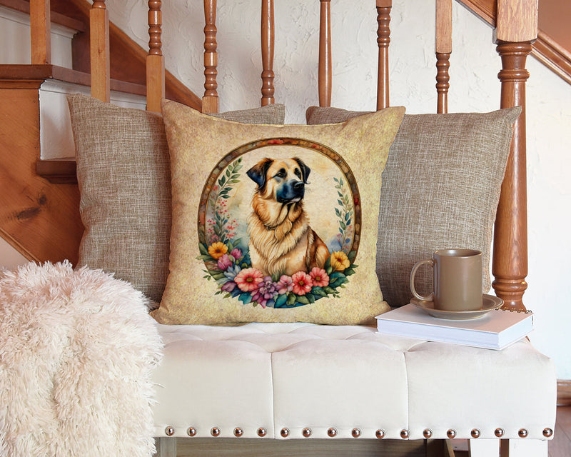 Anatolian Shepherd Dog and Flowers Throw Pillow - 14x14 Decorative Pillow – Art for Your Home & Patio