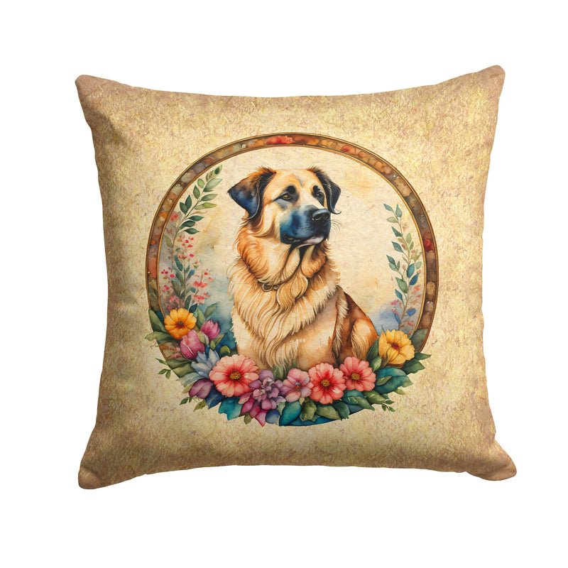 Anatolian Shepherd Dog and Flowers Throw Pillow - 14x14 Decorative Pillow – Art for Your Home & Patio