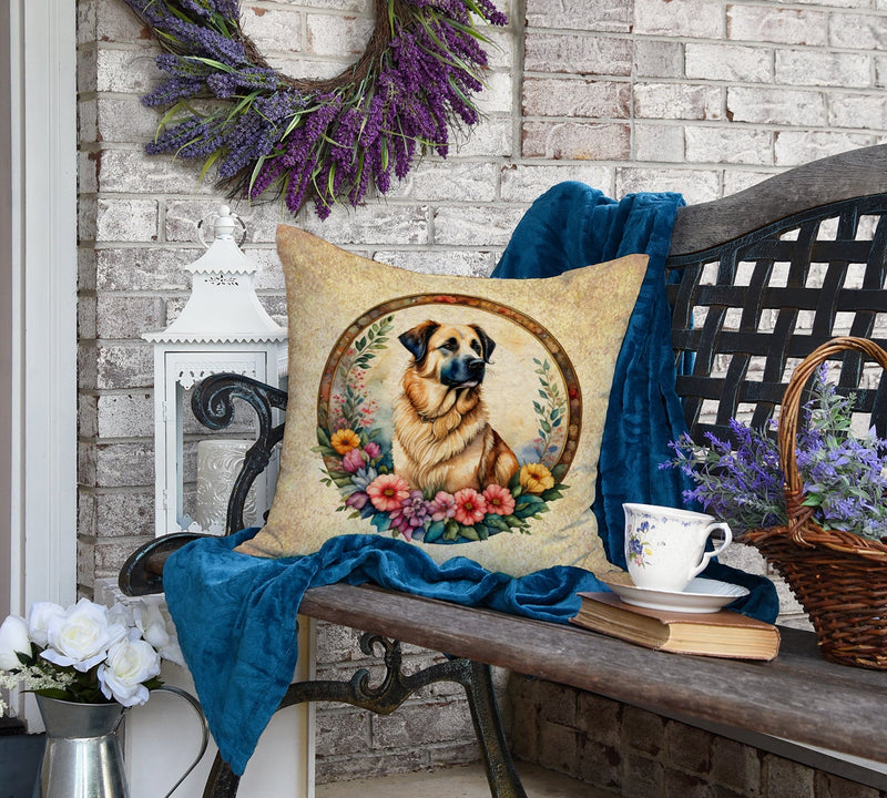 Anatolian Shepherd Dog and Flowers Fabric Decorative Pillow