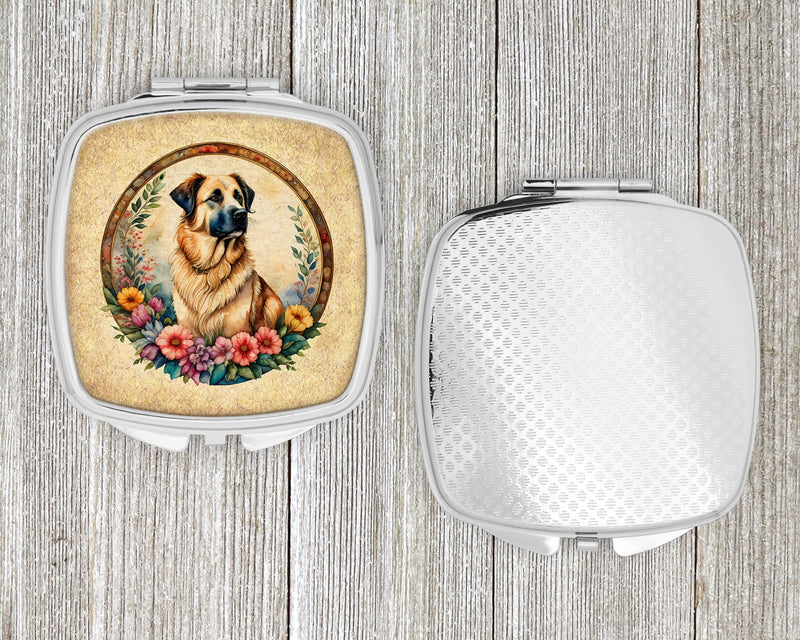 Anatolian Shepherd Dog and Flowers Compact Mirror – Stylish Purse Mirror with Artistic Covers