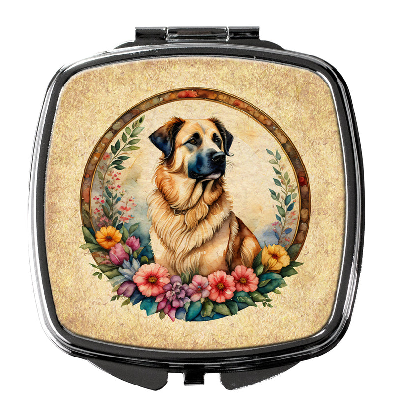 Anatolian Shepherd Dog and Flowers Compact Mirror – Stylish Purse Mirror with Artistic Covers