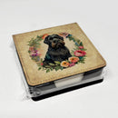 Black Russian Terrier and Flowers PU Leather Note Paper Holder