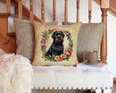 Black Russian Terrier and Flowers Throw Pillow - 14x14 Decorative Pillow – Art for Your Home & Patio