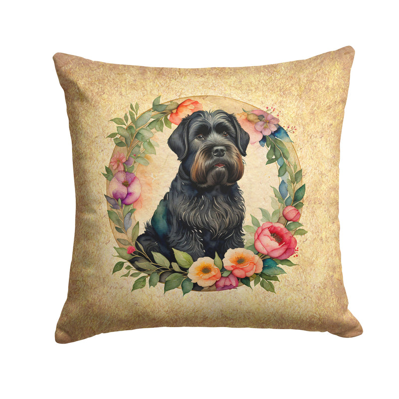 Black Russian Terrier and Flowers Throw Pillow - 14x14 Decorative Pillow – Art for Your Home & Patio
