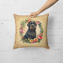 Black Russian Terrier and Flowers Fabric Decorative Pillow