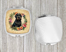 Black Russian Terrier and Flowers Compact Mirror – Stylish Purse Mirror with Artistic Covers
