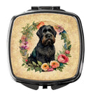 Black Russian Terrier and Flowers Compact Mirror – Stylish Purse Mirror with Artistic Covers