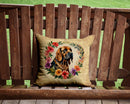 Bloodhound and Flowers Throw Pillow - 14x14 Decorative Pillow – Art for Your Home & Patio