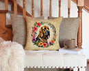 Bloodhound and Flowers Throw Pillow - 14x14 Decorative Pillow – Art for Your Home & Patio