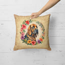 Bloodhound and Flowers Fabric Decorative Pillow