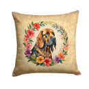 Bloodhound and Flowers Fabric Decorative Pillow