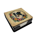 Border Collie and Flowers PU Leather Note Paper Holder