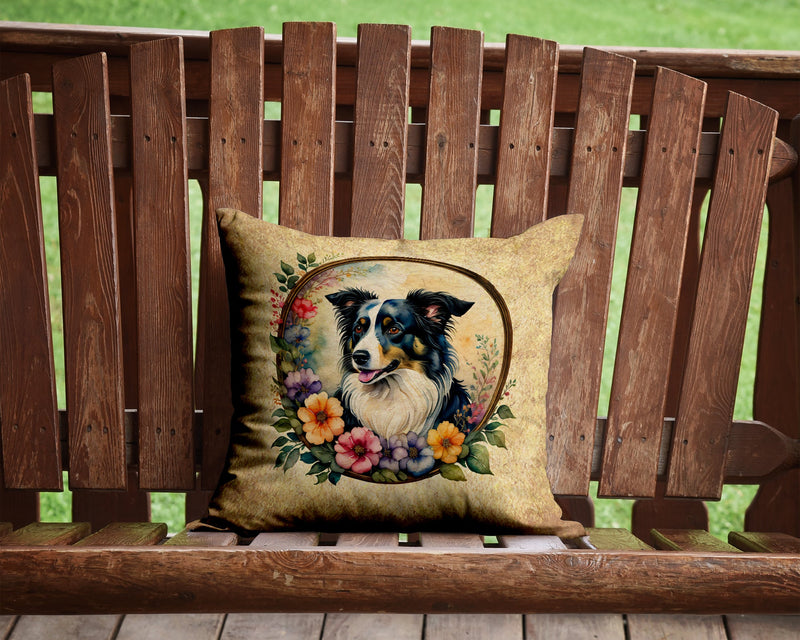 Border Collie and Flowers Throw Pillow - 14x14 Decorative Pillow – Art for Your Home & Patio