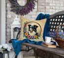 Border Collie and Flowers Fabric Decorative Pillow