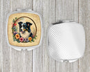 Border Collie and Flowers Compact Mirror – Stylish Purse Mirror with Artistic Covers