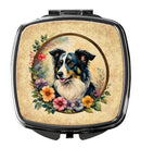 Border Collie and Flowers Compact Mirror – Stylish Purse Mirror with Artistic Covers