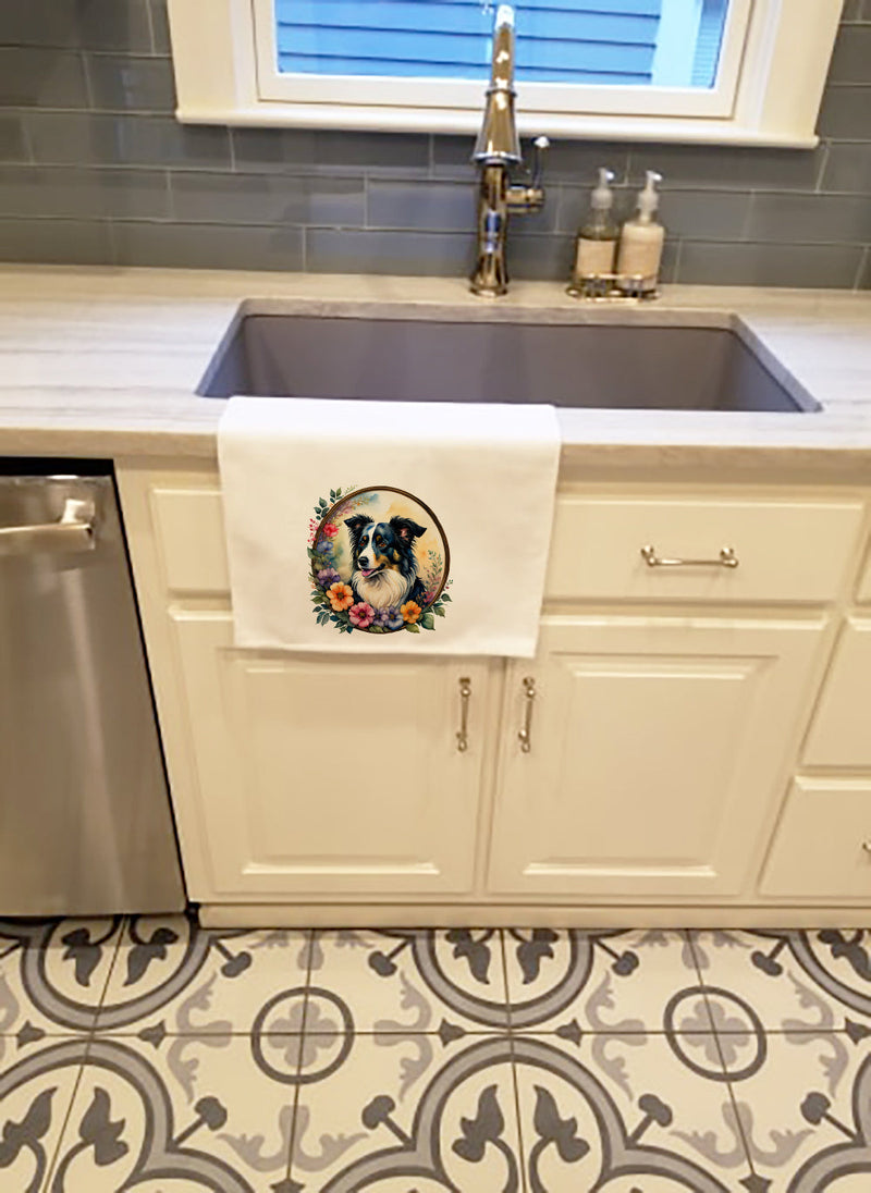 Border Collie and Flowers Kitchen Towel Set of 2