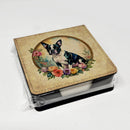 Boston Terrier and Flowers PU Leather Note Paper Holder