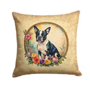 Boston Terrier and Flowers Throw Pillow - 14x14 Decorative Pillow – Art for Your Home & Patio