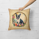 Boston Terrier and Flowers Fabric Decorative Pillow