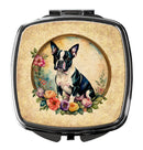 Boston Terrier and Flowers Compact Mirror – Stylish Purse Mirror with Artistic Covers