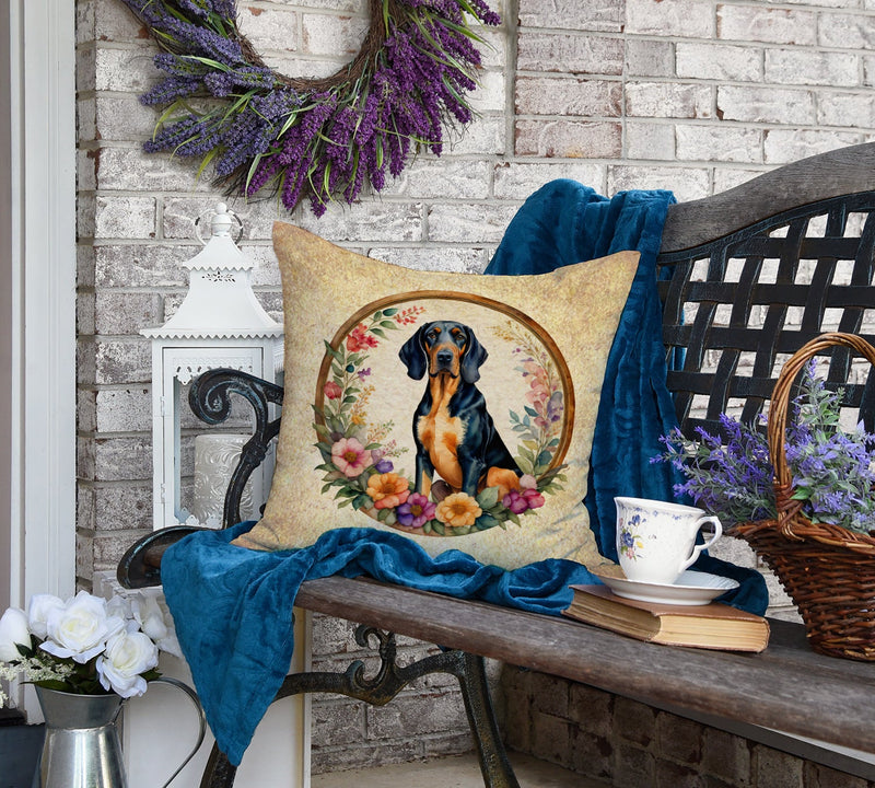 Coonhound and Flowers Fabric Decorative Pillow