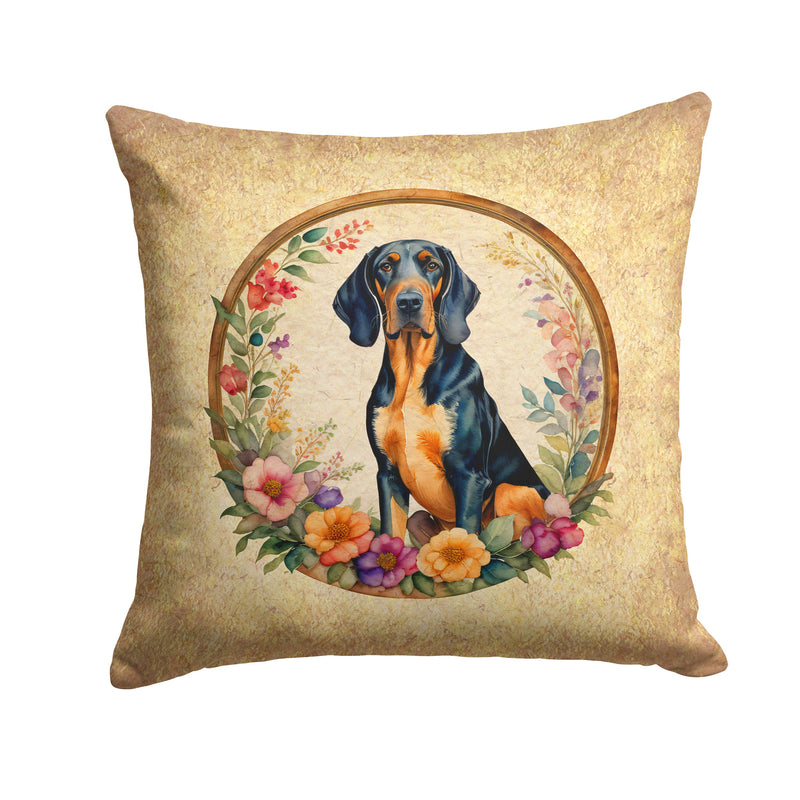 Coonhound and Flowers Fabric Decorative Pillow