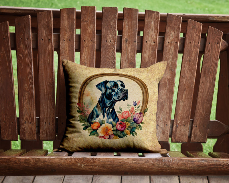 Great Dane and Flowers Throw Pillow - 14x14 Decorative Pillow – Art for Your Home & Patio