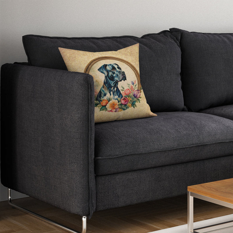 Great Dane and Flowers Throw Pillow - 14x14 Decorative Pillow – Art for Your Home & Patio