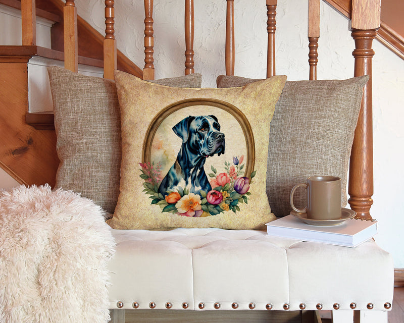 Great Dane and Flowers Throw Pillow - 14x14 Decorative Pillow – Art for Your Home & Patio