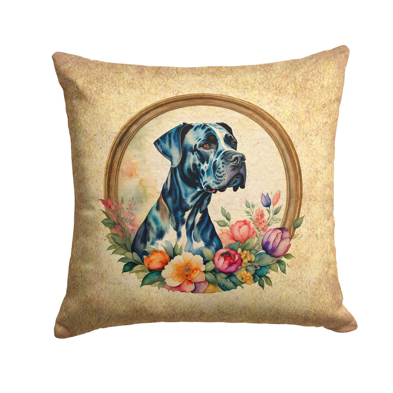 Great Dane and Flowers Throw Pillow - 14x14 Decorative Pillow – Art for Your Home & Patio