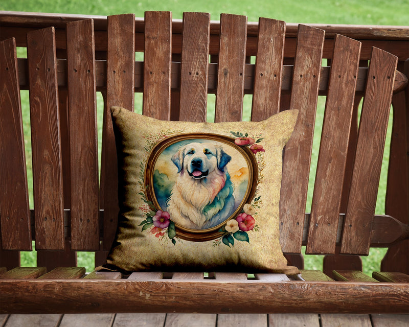 Great Pyrenees and Flowers Throw Pillow - 14x14 Decorative Pillow – Art for Your Home & Patio