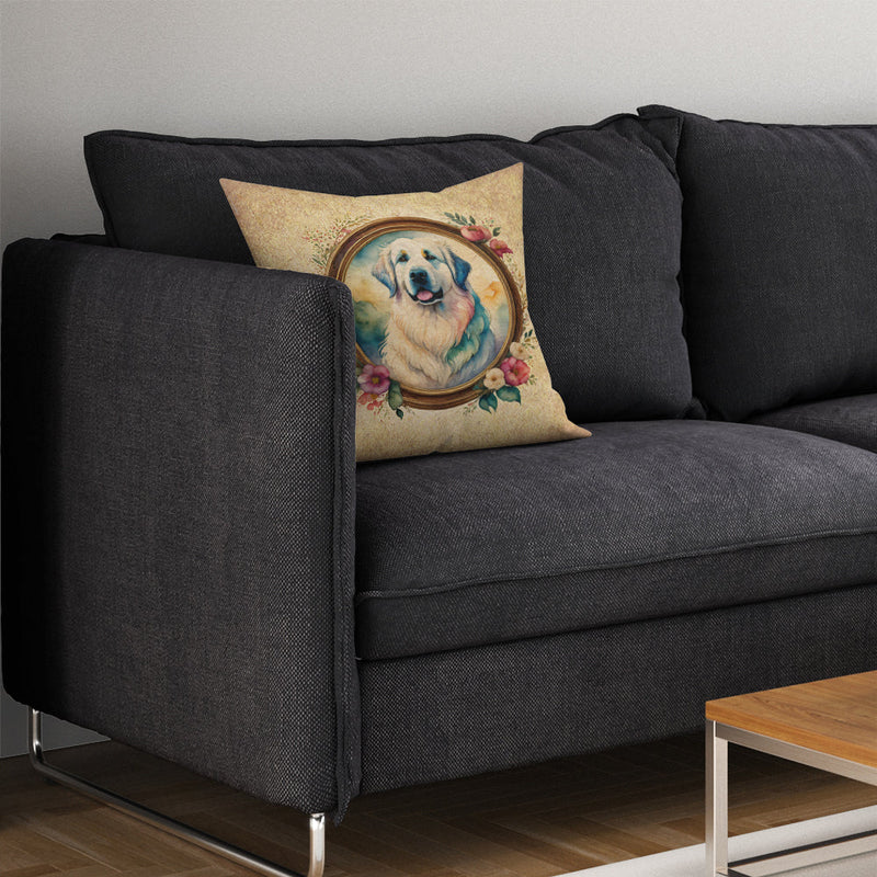 Great Pyrenees and Flowers Throw Pillow - 14x14 Decorative Pillow – Art for Your Home & Patio