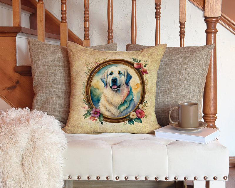 Great Pyrenees and Flowers Throw Pillow - 14x14 Decorative Pillow – Art for Your Home & Patio