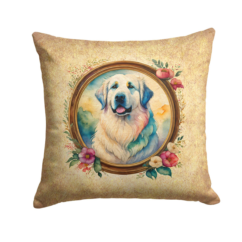 Great Pyrenees and Flowers Throw Pillow - 14x14 Decorative Pillow – Art for Your Home & Patio