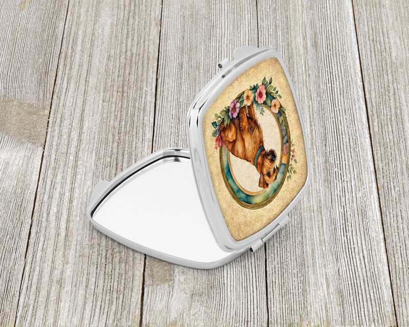 Irish Terrier and Flowers Compact Mirror – Stylish Purse Mirror with Artistic Covers