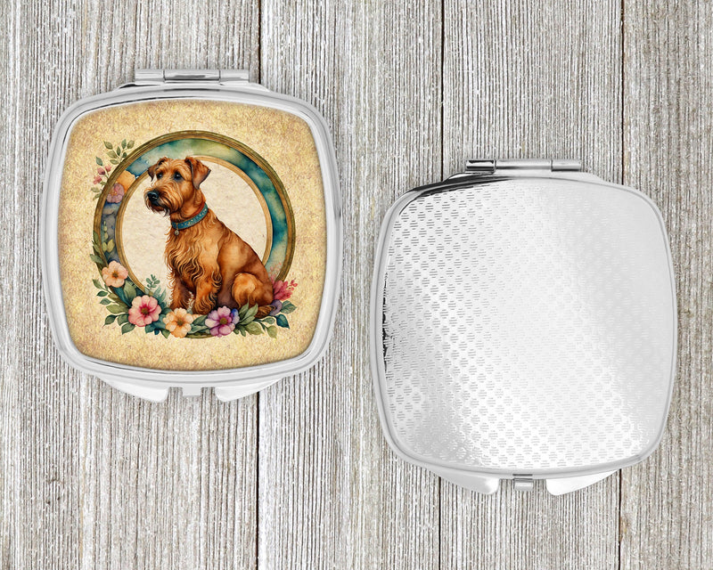 Irish Terrier and Flowers Compact Mirror – Stylish Purse Mirror with Artistic Covers