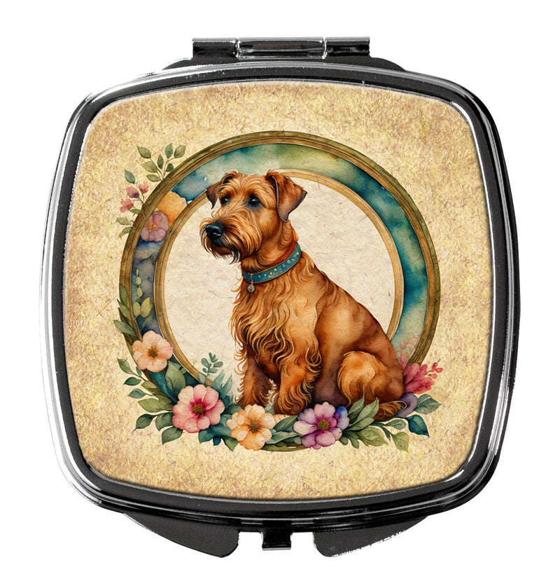 Irish Terrier and Flowers Compact Mirror – Stylish Purse Mirror with Artistic Covers