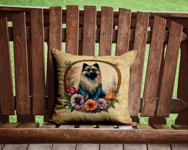 Keeshond and Flowers Throw Pillow - 14x14 Decorative Pillow – Art for Your Home & Patio