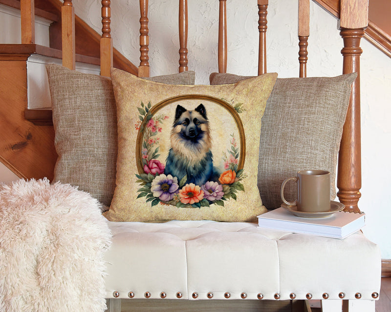 Keeshond and Flowers Throw Pillow - 14x14 Decorative Pillow – Art for Your Home & Patio