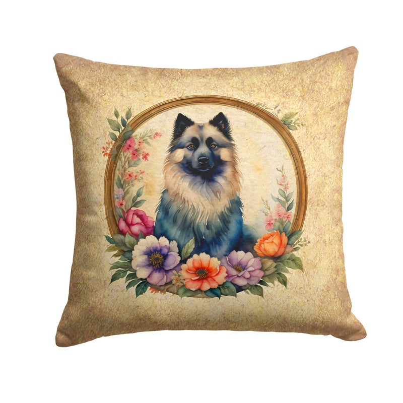 Keeshond and Flowers Throw Pillow - 14x14 Decorative Pillow – Art for Your Home & Patio